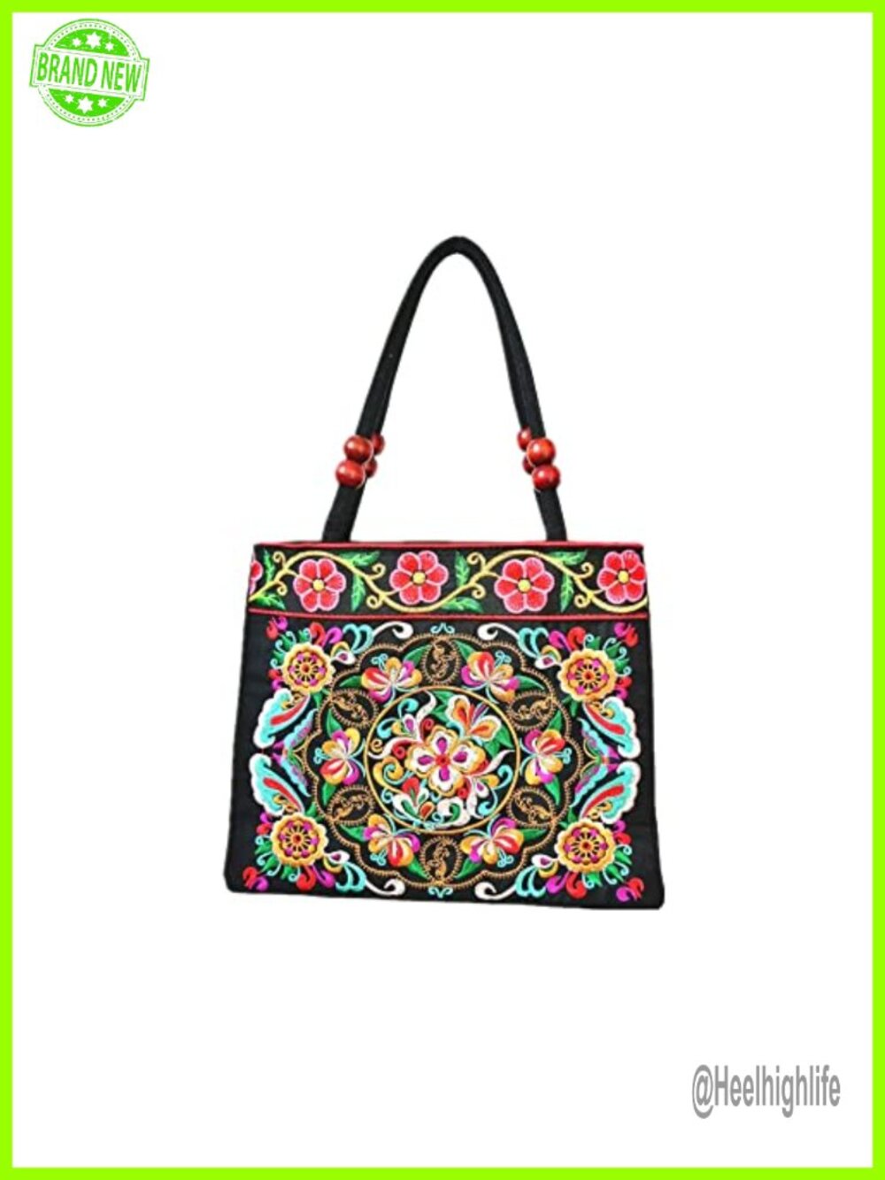 Canvas Embroidered Floral Tote Bag with Zipper Pockets